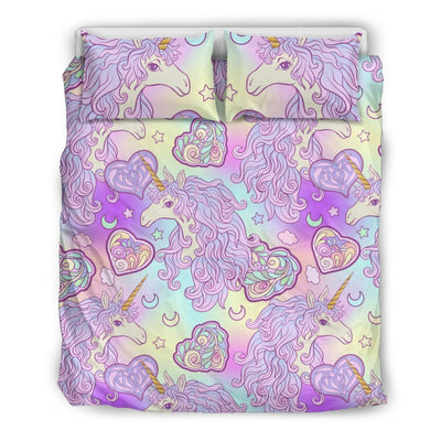 Unicorn Rainbow Star Heart Print Duvet Cover Bedding Set