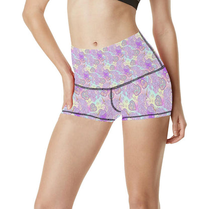 Unicorn Rainbow Star Heart Print High Waisted Spandex Shorts-JTAMIGO.COM