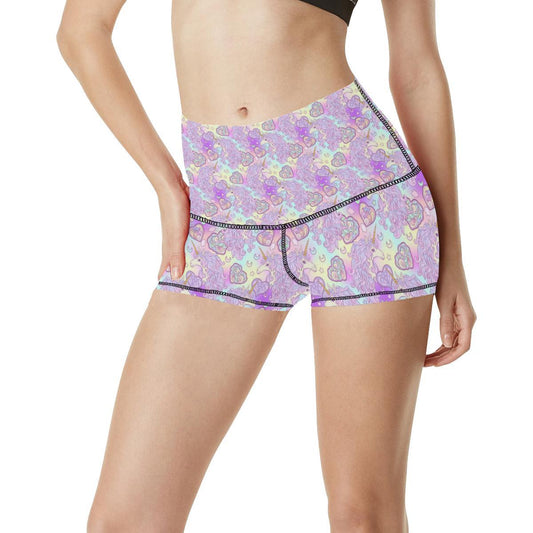 Unicorn Rainbow Star Heart Print High Waisted Spandex Shorts-JTAMIGO.COM