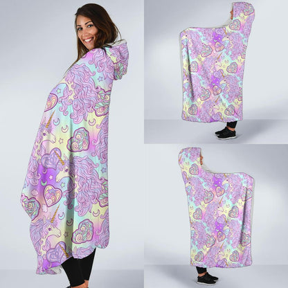 Unicorn Rainbow Star Heart Print Hooded Blanket-JTAMIGO.COM