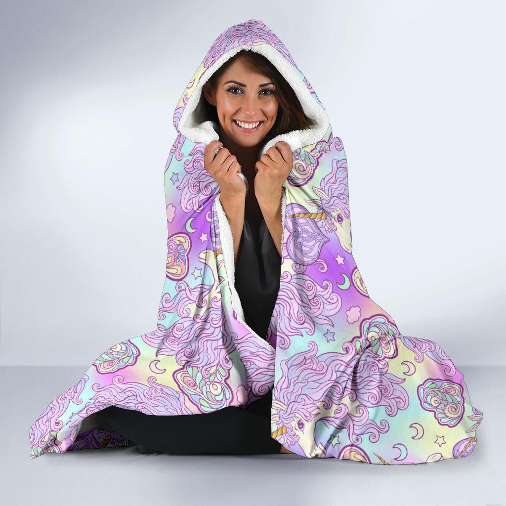 Unicorn Rainbow Star Heart Print Hooded Blanket-JTAMIGO.COM