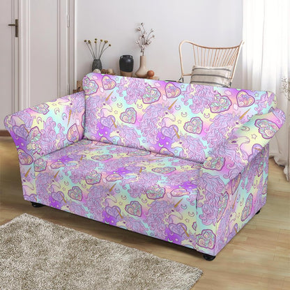 Unicorn Rainbow Star Heart Print Loveseat Slipcover-JTAMIGO.COM