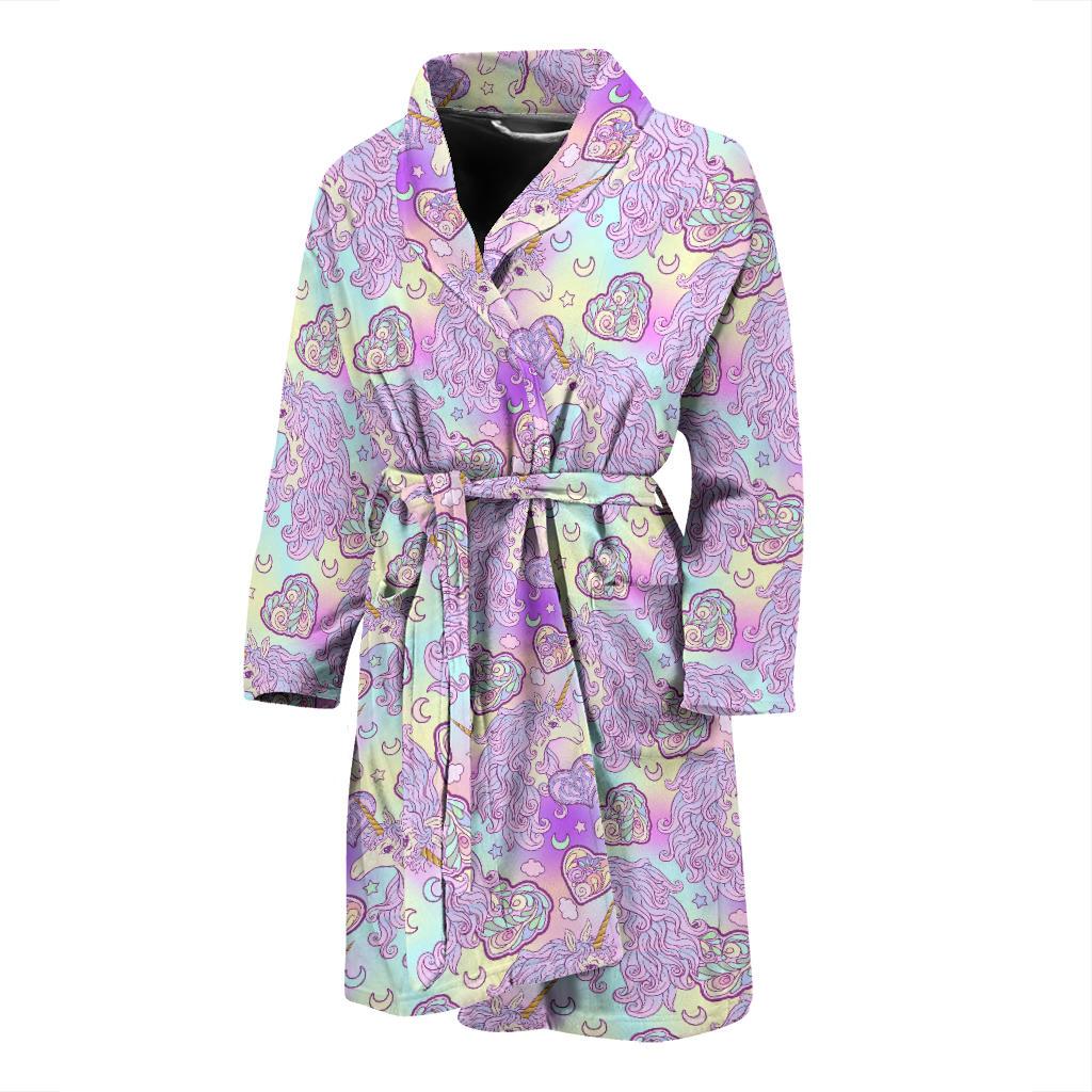 Unicorn Rainbow Star Heart Print Men Bath Robe-JTAMIGO.COM