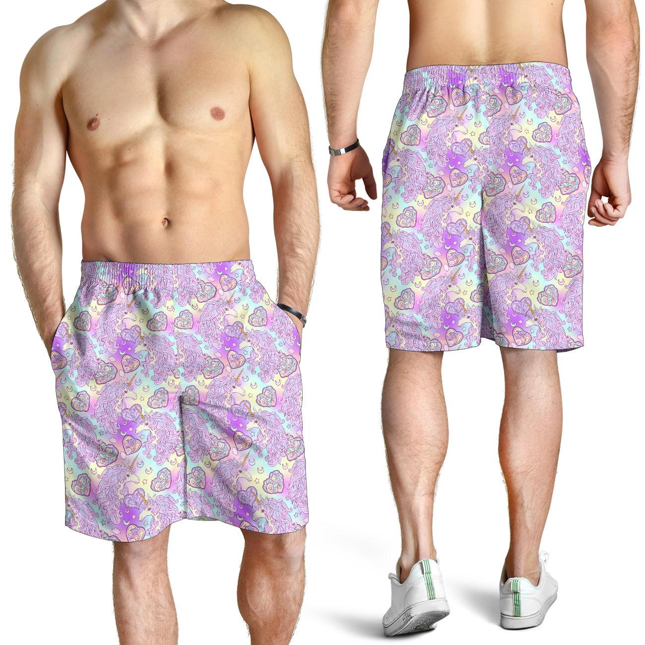 Unicorn Rainbow Star Heart Print Mens Shorts-JTAMIGO.COM