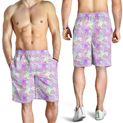 Unicorn Rainbow Star Heart Print Mens Shorts-JTAMIGO.COM