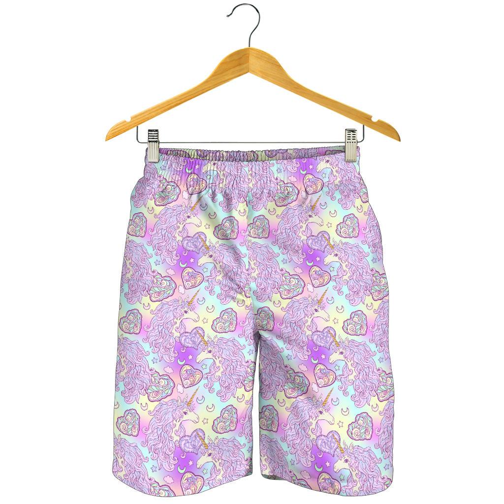 Unicorn Rainbow Star Heart Print Mens Shorts-JTAMIGO.COM