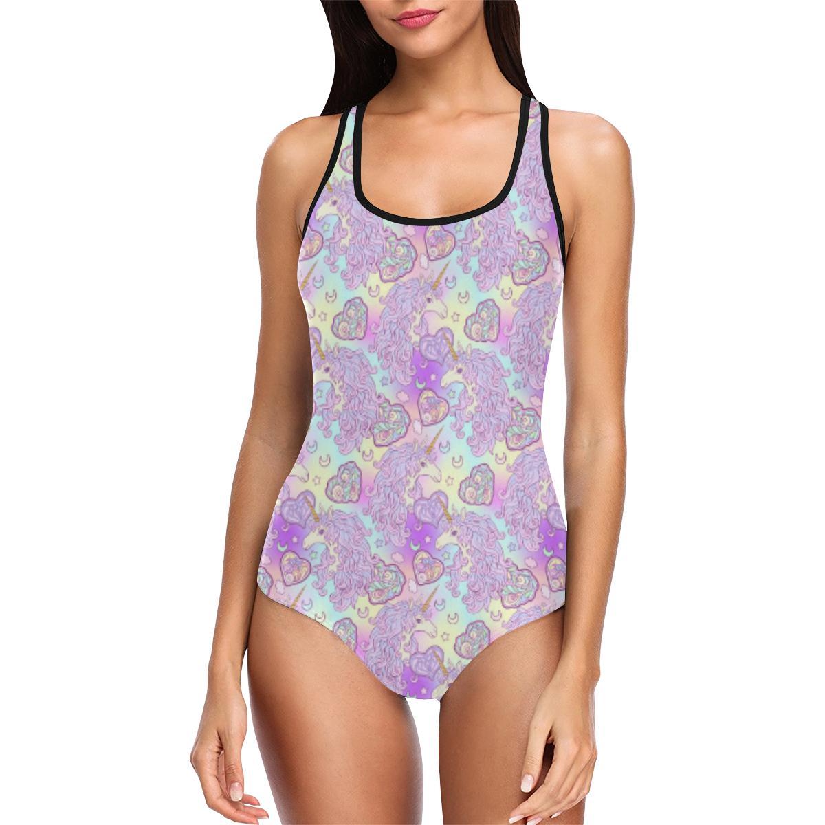 Unicorn Rainbow Star Heart Print One Piece Swimsuit-JTAMIGO.COM