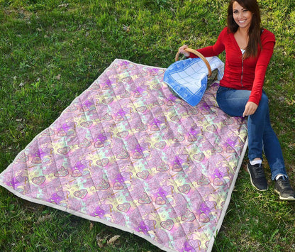 Unicorn Rainbow Star Heart Print Premium Quilt-JTAMIGO.COM