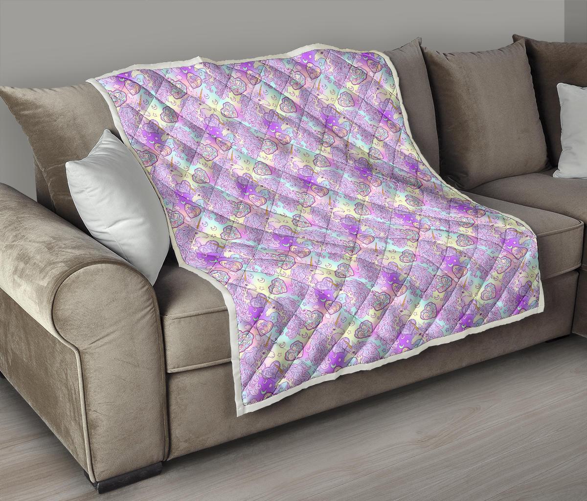 Unicorn Rainbow Star Heart Print Premium Quilt-JTAMIGO.COM