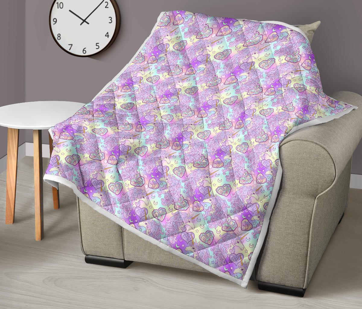 Unicorn Rainbow Star Heart Print Premium Quilt-JTAMIGO.COM