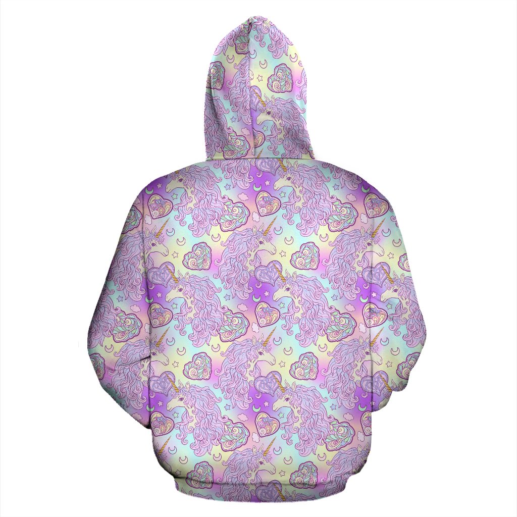 Unicorn Rainbow Star Heart Print Pullover Hoodie