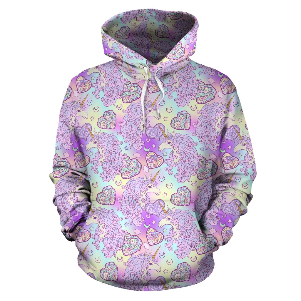 Unicorn Rainbow Star Heart Print Pullover Hoodie