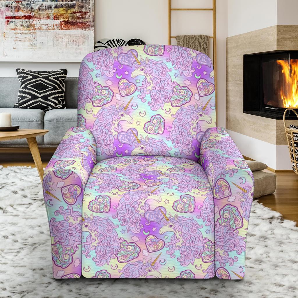 Unicorn Rainbow Star Heart Print Single Sofa Slipcover -JTAMIGO.COM
