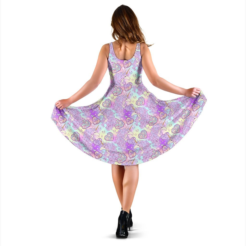Unicorn Rainbow Star Heart Print Sleeveless Dress