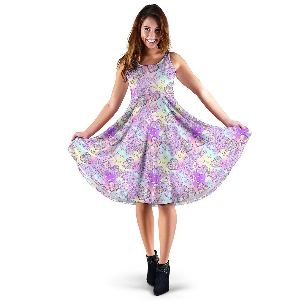 Unicorn Rainbow Star Heart Print Sleeveless Dress