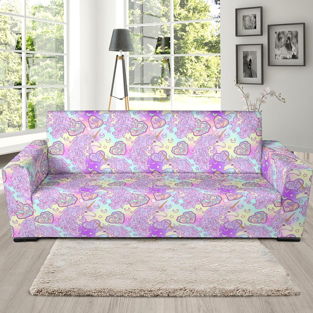 Unicorn Rainbow Star Heart Print Sofa Slipcover-JTAMIGO.COM