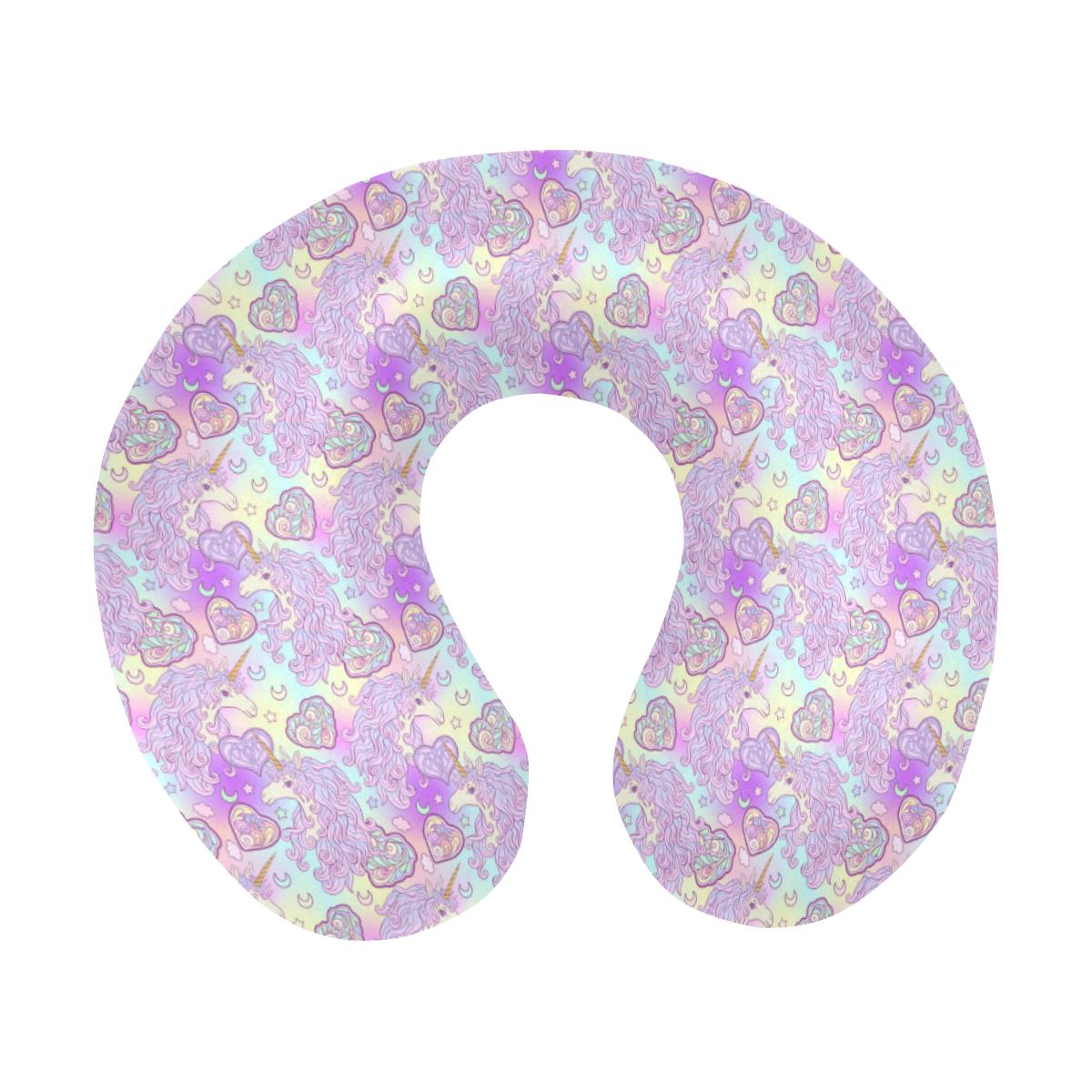 Unicorn Rainbow Star Heart Print U-Shaped Travel Neck Pillow-JTAMIGO.COM