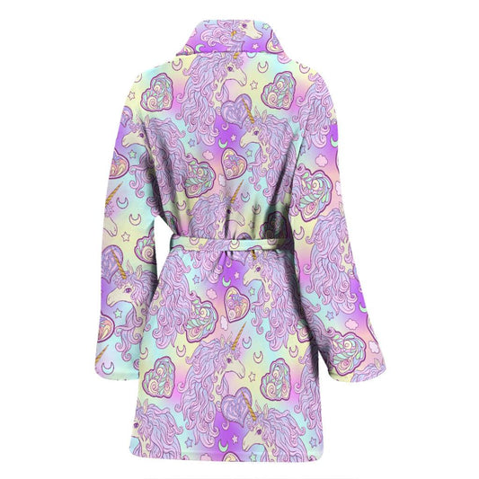 Unicorn Rainbow Star Heart Print Women Bath Robe-JTAMIGO.COM