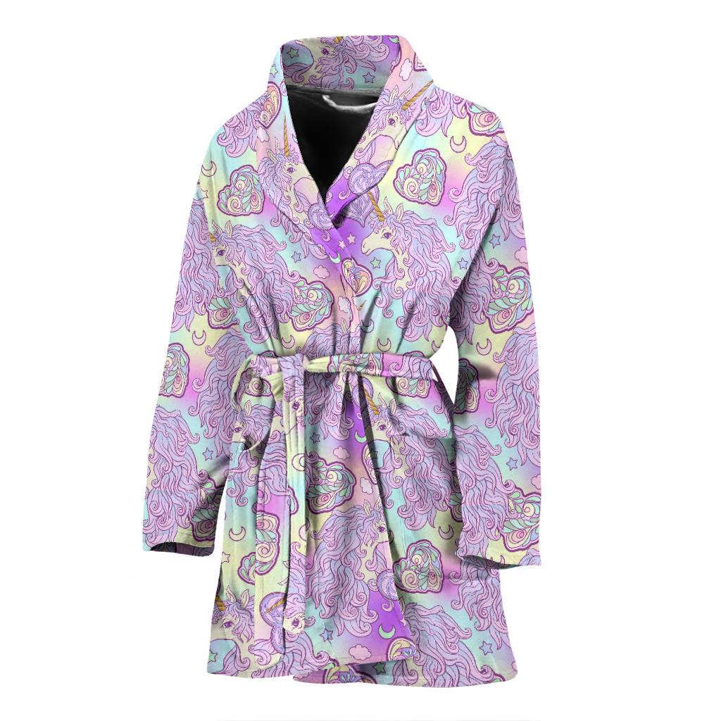 Unicorn Rainbow Star Heart Print Women Bath Robe-JTAMIGO.COM