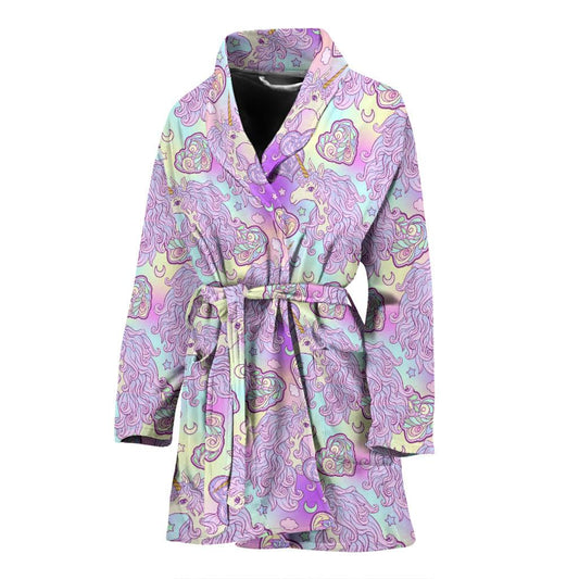 Unicorn Rainbow Star Heart Print Women Bath Robe-JTAMIGO.COM