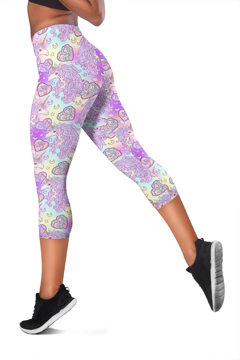Unicorn Rainbow Star Heart Print Women Capris