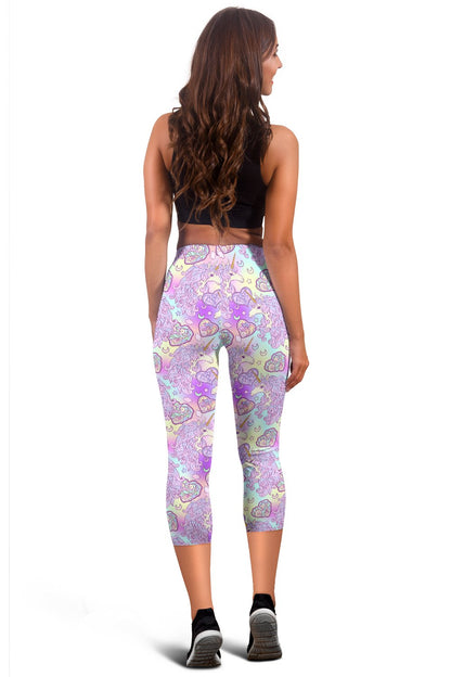 Unicorn Rainbow Star Heart Print Women Capris