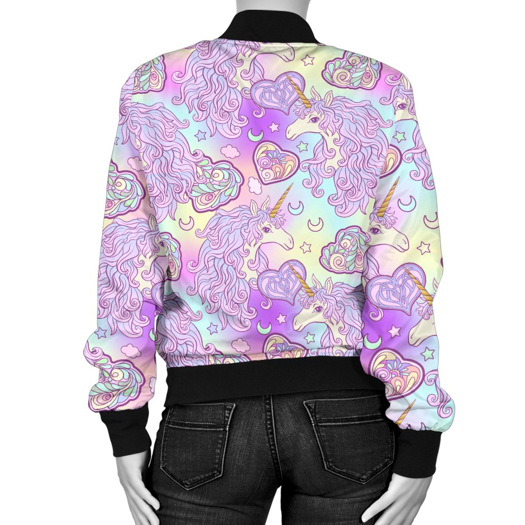 Unicorn Rainbow Star Heart Print Women Casual Bomber Jacket