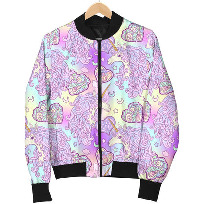 Unicorn Rainbow Star Heart Print Women Casual Bomber Jacket