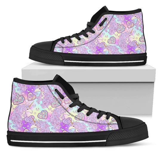 Unicorn Rainbow Star Heart Print Women High Top Shoes