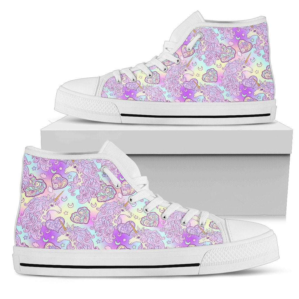 Unicorn Rainbow Star Heart Print Women High Top Shoes