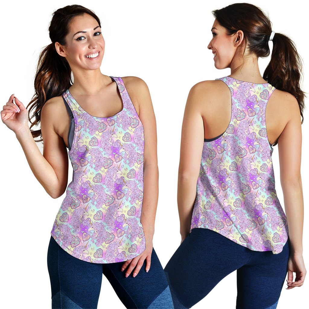 Unicorn Rainbow Star Heart Print Women Racerback Tank Top