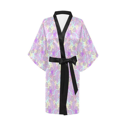 Unicorn Rainbow Star Heart Print Women Short Kimono Robe