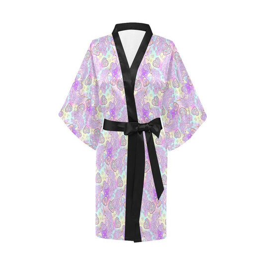 Unicorn Rainbow Star Heart Print Women Short Kimono Robe