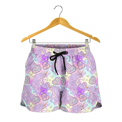 Unicorn Rainbow Star Heart Print Women Shorts-JTAMIGO.COM