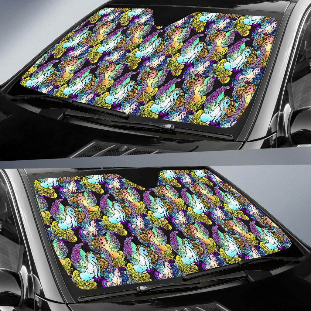 Unicorn With Wings Print Pattern Car Sun Shade For Windshield