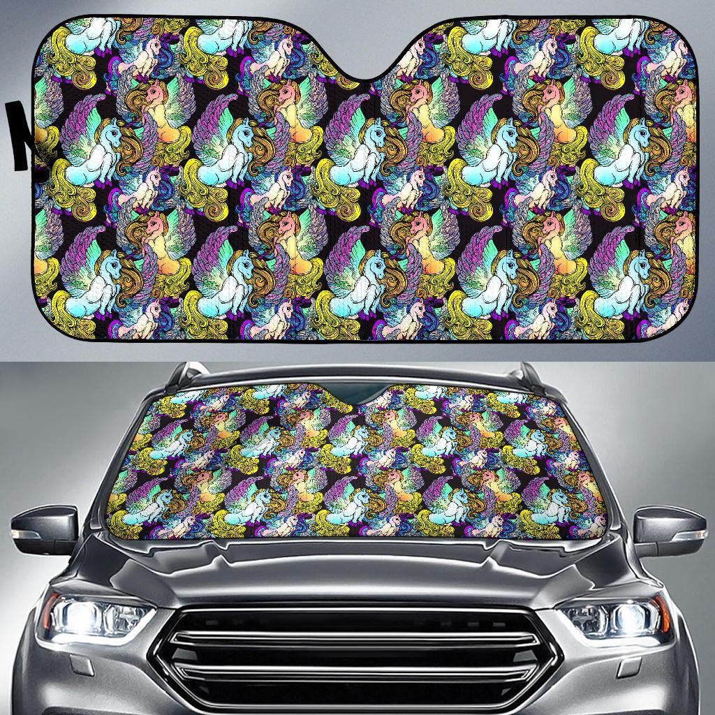 Unicorn With Wings Print Pattern Car Sun Shade For Windshield