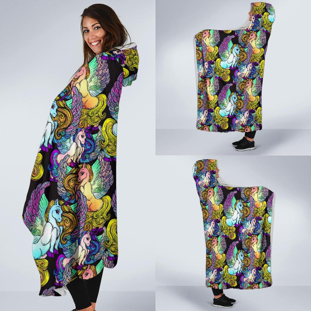 Unicorn With Wings Print Pattern Hooded Blanket-JTAMIGO.COM