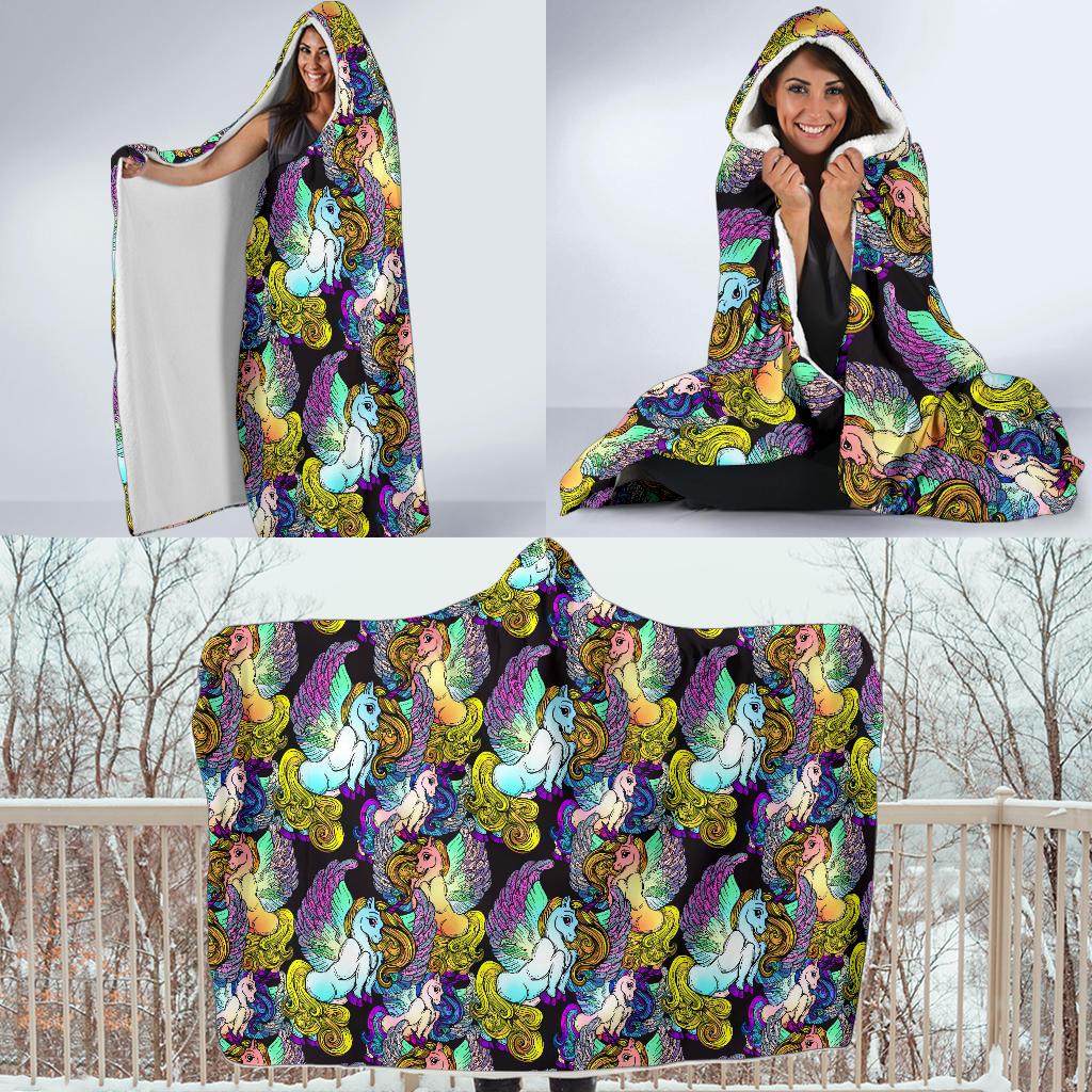 Unicorn With Wings Print Pattern Hooded Blanket-JTAMIGO.COM