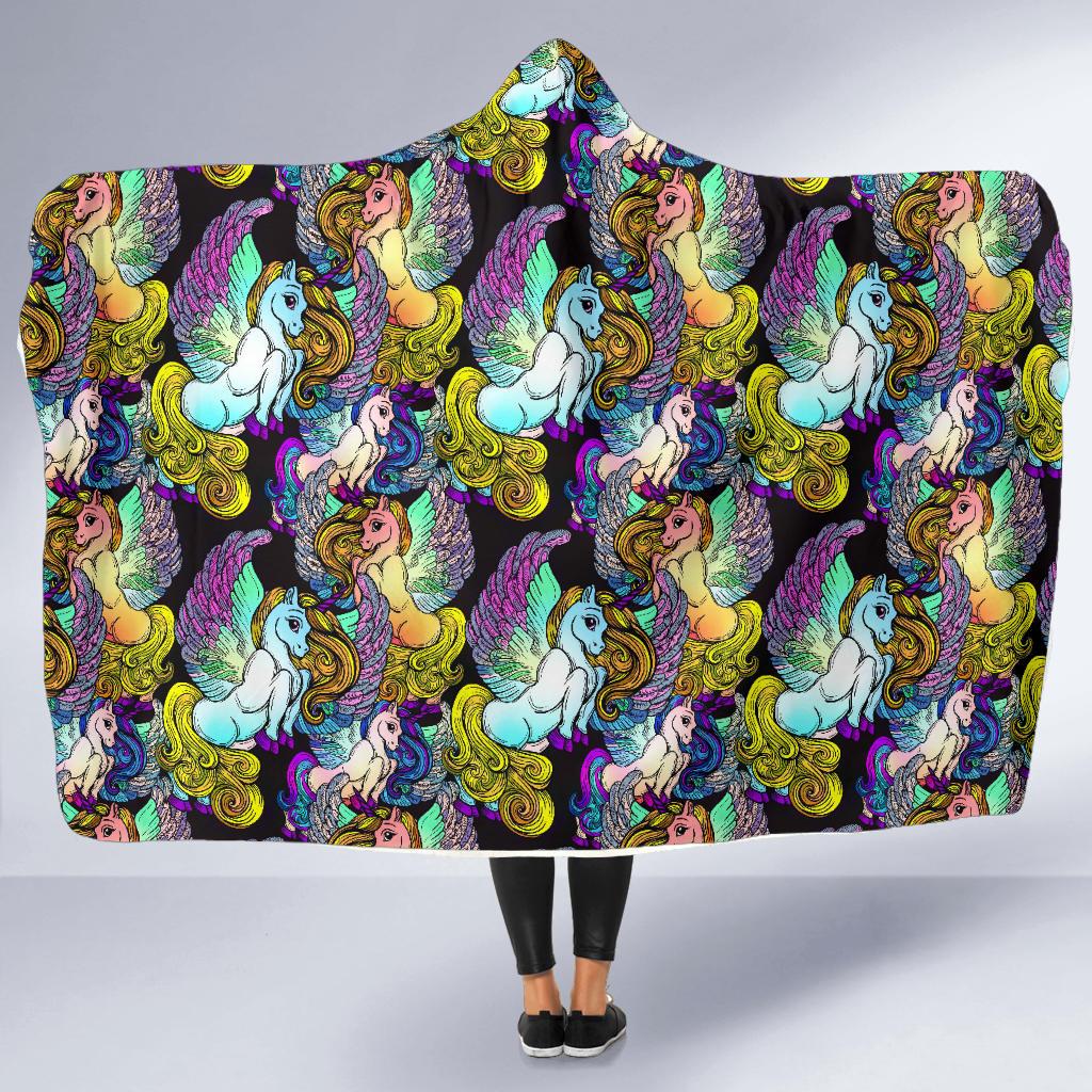 Unicorn With Wings Print Pattern Hooded Blanket-JTAMIGO.COM