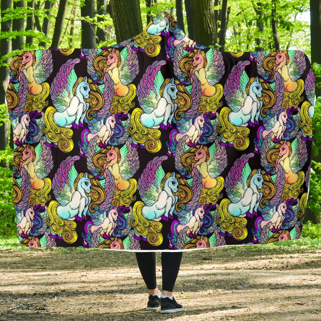 Unicorn With Wings Print Pattern Hooded Blanket-JTAMIGO.COM