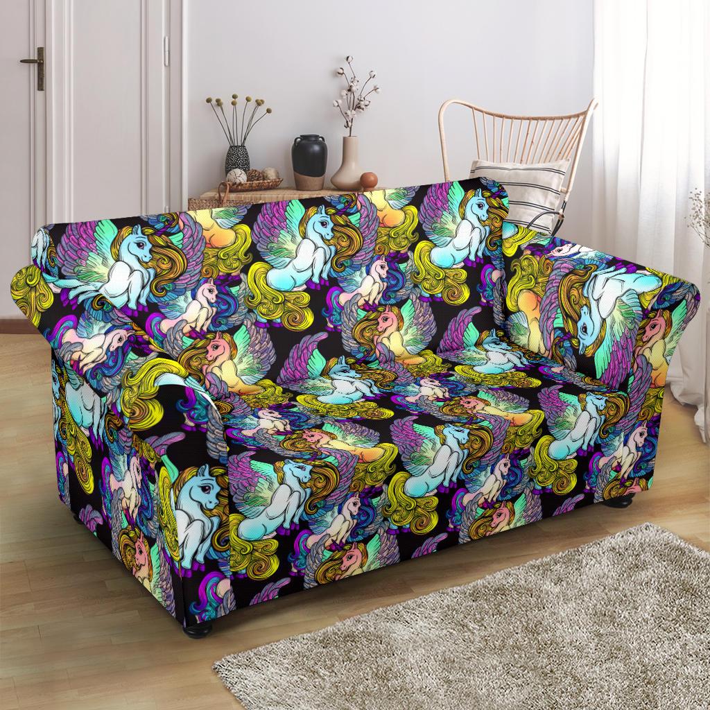 Unicorn With Wings Print Pattern Loveseat Slipcover-JTAMIGO.COM