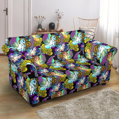 Unicorn With Wings Print Pattern Loveseat Slipcover-JTAMIGO.COM