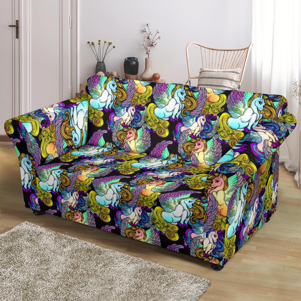 Unicorn With Wings Print Pattern Loveseat Slipcover-JTAMIGO.COM