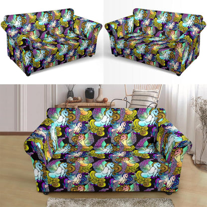 Unicorn With Wings Print Pattern Loveseat Slipcover-JTAMIGO.COM