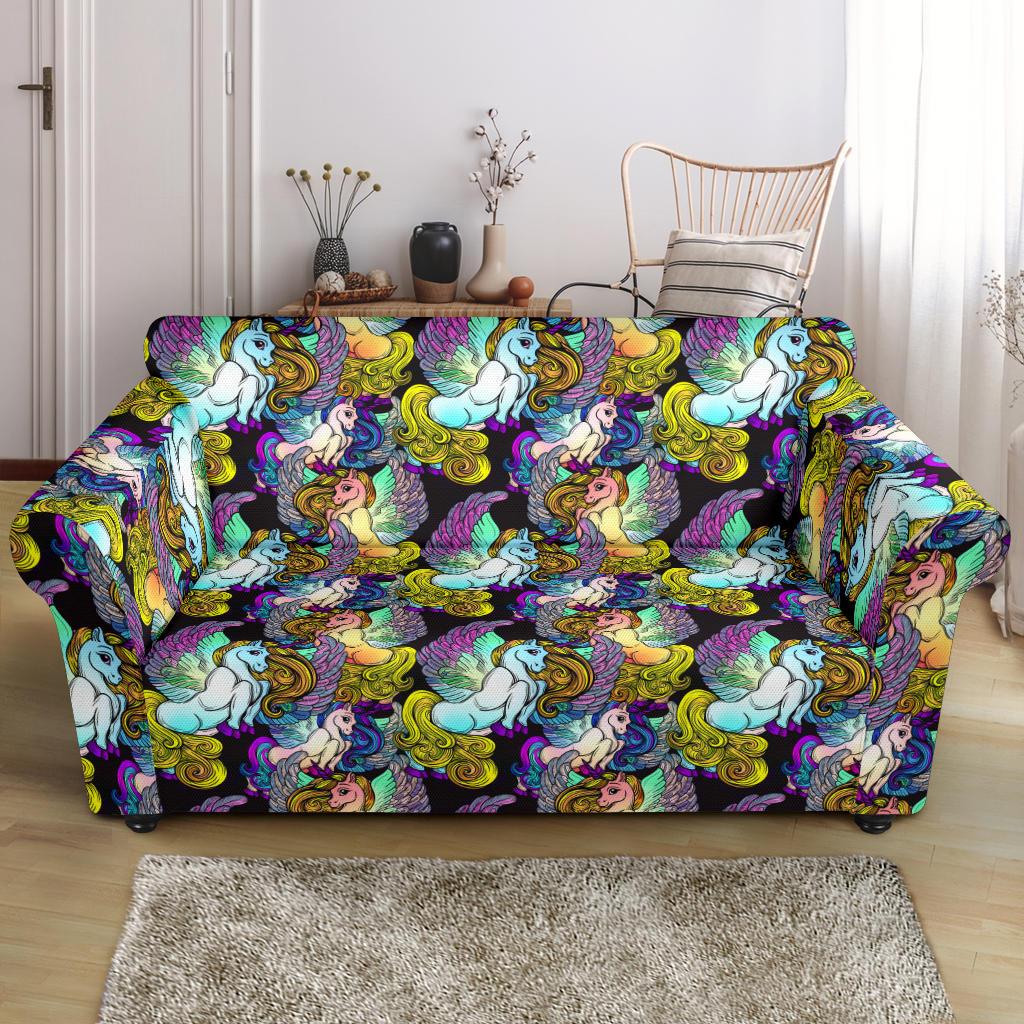 Unicorn With Wings Print Pattern Loveseat Slipcover-JTAMIGO.COM
