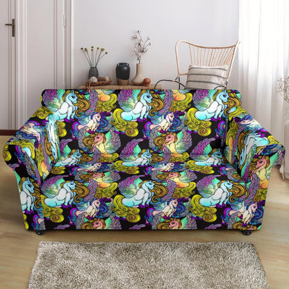 Unicorn With Wings Print Pattern Loveseat Slipcover-JTAMIGO.COM