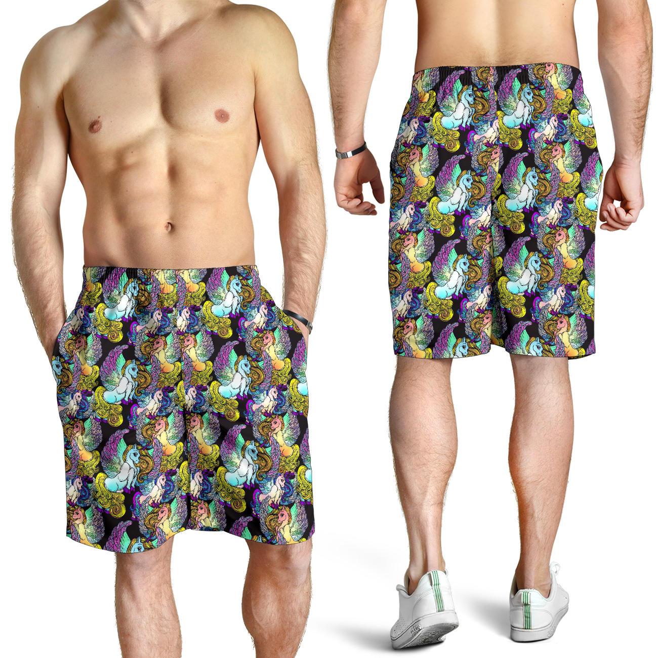 Unicorn With Wings Print Pattern Mens Shorts-JTAMIGO.COM