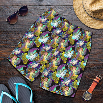 Unicorn With Wings Print Pattern Mens Shorts-JTAMIGO.COM