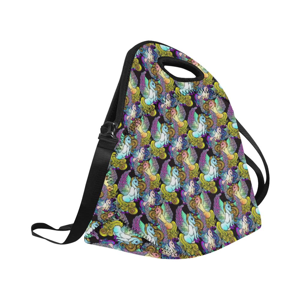 Unicorn With Wings Print Pattern Neoprene Lunch Bag (Model 1669)(Large)-JTAMIGO.COM