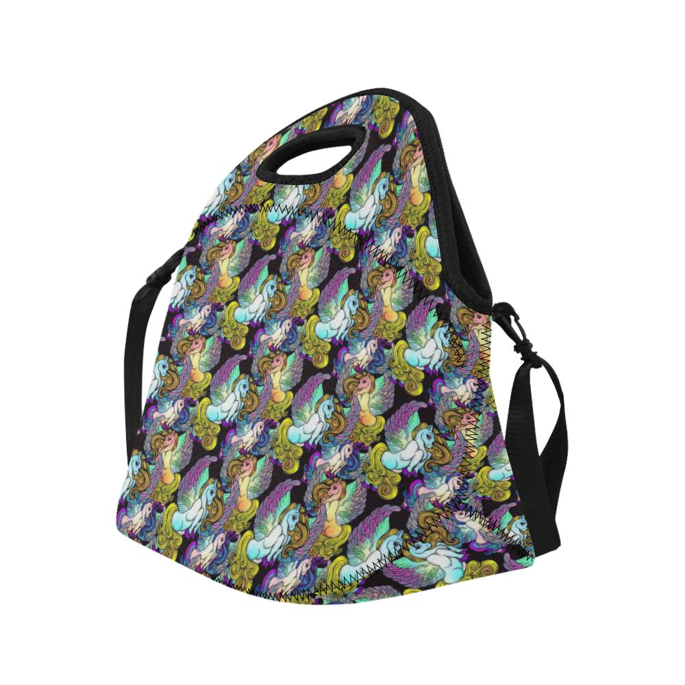 Unicorn With Wings Print Pattern Neoprene Lunch Bag (Model 1669)(Large)-JTAMIGO.COM